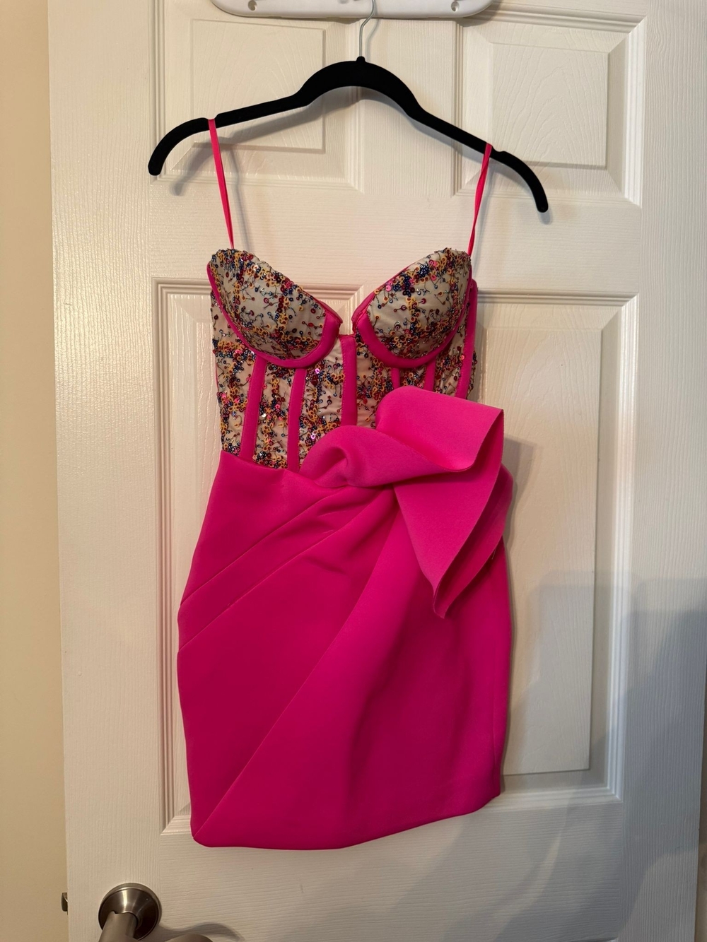 Hot Pink Bow-Accent Party Dress with Floral Bustier